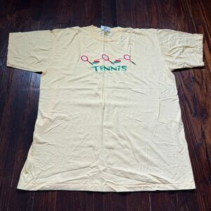Vintage 90s Tennis Shirt Mens XL Yellow Rackets Embroidered Single Stitch USA